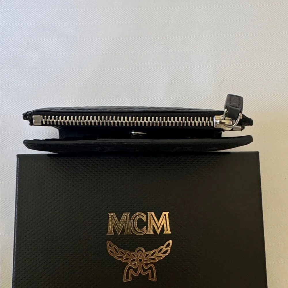 MCM Bifold Wallet Black Leather Pouch with Logo - Picture 4 of 6
